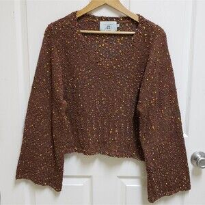 Judith March Sweater Womens S Brown Multicolor Boucle Cropped Flare Boho Y2K